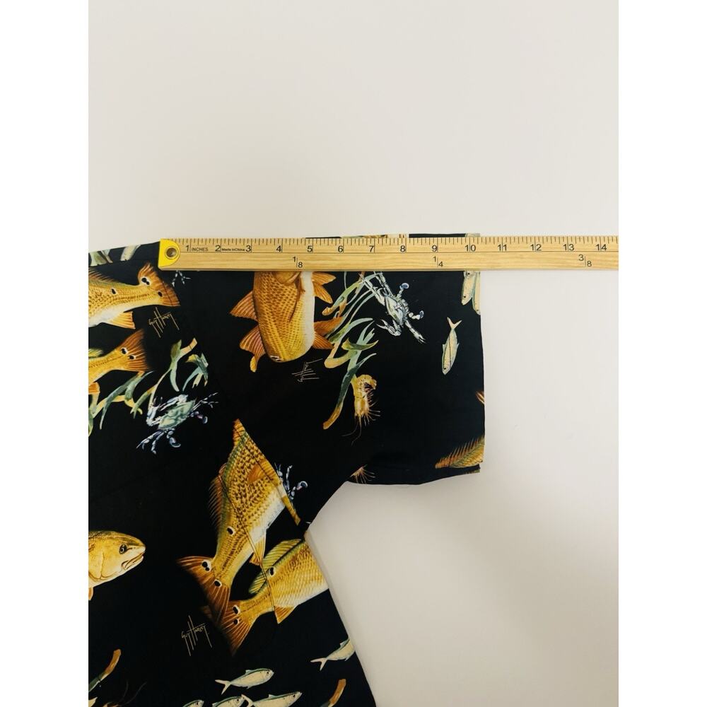 Vintage Guy Harvey By AFCO Bluewater Mens Black Button Up Hawaiian Shirt Aquatic - Picture 5 of 10